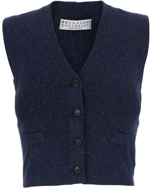 Brunello Cucinelli V-Neck Vest Cashmere Blend - Blue