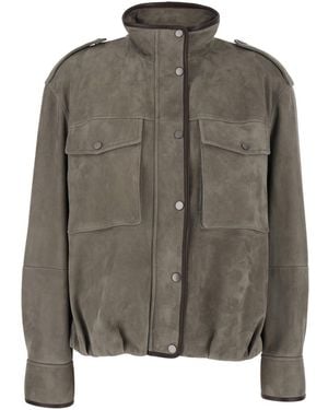 Brunello Cucinelli Faded Jacket With High Neck And Front Patch P - Green