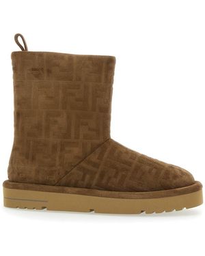 Fendi Après Chic Ff Embossed Suede Boots - Brown