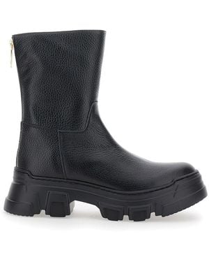 Pollini Boots With Pebbled Texture - Black