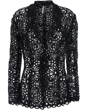 Norma Kamali Single-Breasted Jacket With Floral Lace Embroidery - Black