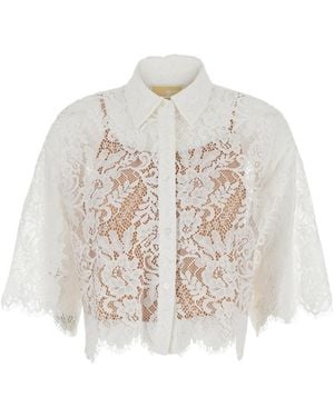 MICHAEL Michael Kors Shirt With Classic Collar And Lace Design I - White