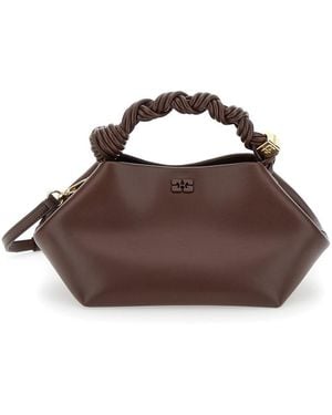 Ganni Bou Bag Small With Leather Details And Handles, Tech Fabri - Brown