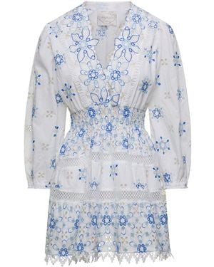 Temptation Positano Mini Abito Con Scollo A V E Ricami Floreali Blu In