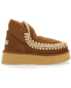 Mou 'Mini Eskimo' Ankle Boots With Logo Patch On The Rear - Brown