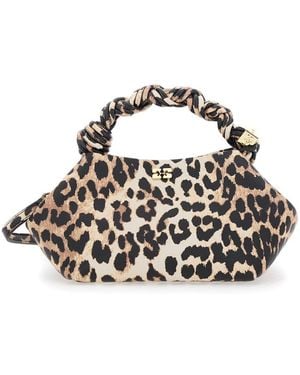 Ganni 'Bou' Small Handbag With Braided Handle And All-Over Leopa - Brown