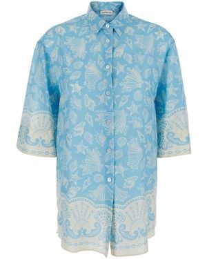 Mantero 1902 'Fanny' Shirt With Classic Collar And Paisley - Blue