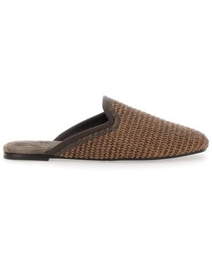 サンダル・ミュール Brunello Cucinelli Textured Strap Slip-On Sandals With Brunello Cucinelli - Black Leather Monili Thong Sandal