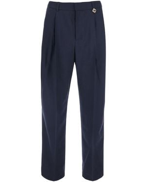 CASABLANCA Trousers With Front Pleats And Logo Plate - Blue