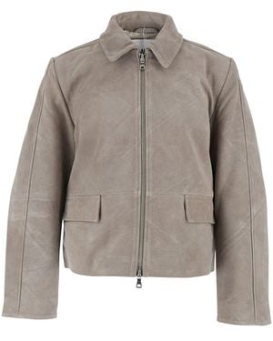 Won Hundred Rockridge Jacket With Classic Collar And Leather Zip - Grey