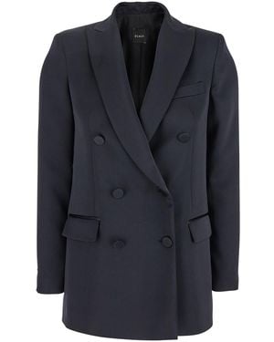 Plain Double-Breasted Jacket With Peak Lapels - Blue