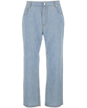 Fendi Jeans With Belt Loops And Logo Patch On The Rear - Blue