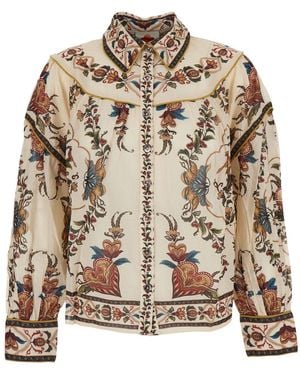 FARM Rio Blouse With Classic Collar And All-Over Floral Pattern - Brown