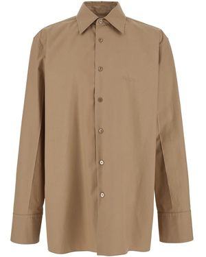 Gucci Shirt With Classic Collar And Tonal Logo Lettering Embroidery On The Front - Brown