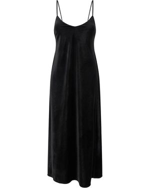 Plain Midi Slip Dress With Spaghetti Straps - Black