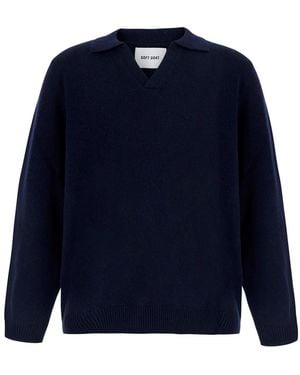 Soft Goat Polo Shirt With Classic Collar And Ribbed Hems - Blue