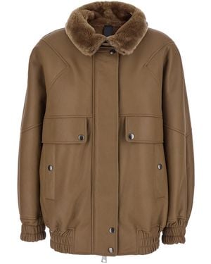 Blancha Bomber Jacket With Fur Collar And Patch Pockets - Brown
