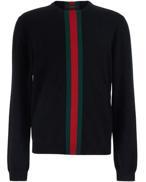 Gucci Crewneck Sweater With Web Detail - Black