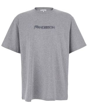 JW Anderson T-Shirt Girocollo Con Ricamo Logo Sul Fronte - Grigio