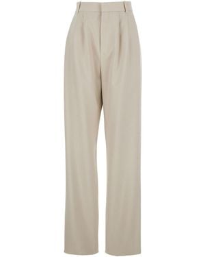 Saint Laurent Pants With Belt Loops And Pences On The Front - Natural