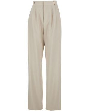 Saint Laurent Pants With Belt Loops And Pences On The Front - Natural