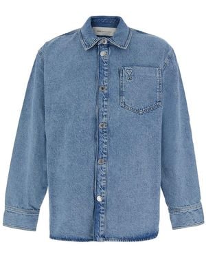 Ami Paris Overshirt Ami De Coeur With Collar And Long Sleeves - Blue