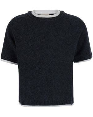 Semicouture Aida Popeline And Cashmere Blet Knit Jumper With Round Ne - Black