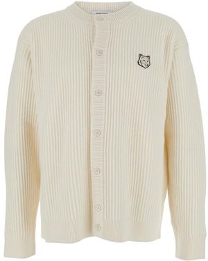 Maison Kitsuné Ribbed Knit Cardigan With Logo - White
