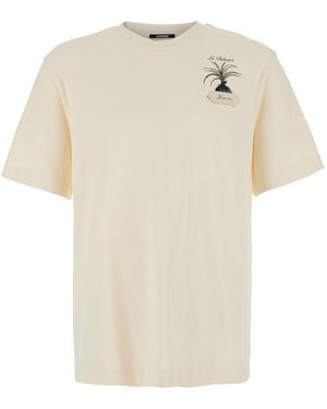 Jacquemus Le Palmier T-Shirt With Logo And Cotton - Natural
