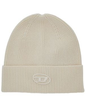 DIESEL Beanie With Logo Embroidery On The Front And Ribbed Brim - Natural