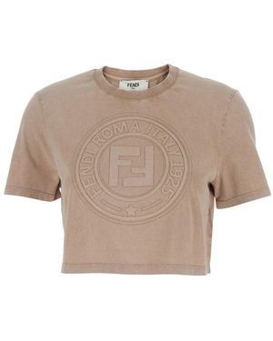 Fendi Logo Cotton T-Shirt - Natural