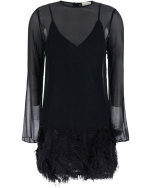 Semicouture Mini Dress With Feather Details, Tech Fabric - Black