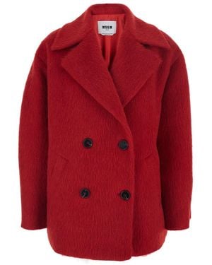 MSGM Cappotto Doppiopetto Con Revers Classici Ampi - Rosso