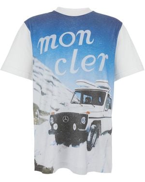 Moncler Genius T-Shirt Girocollo Con Motivo Logato Con Stampa Automobi - Blu