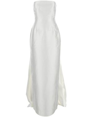 Solace London 'Imani' Long Dress With Off-The-Shoulder Design And Double Layer - White