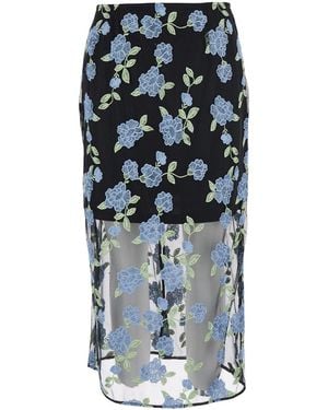 ROTATE BIRGER CHRISTENSEN Pencil Skirt With Mesh Panels And All-Over Floral Motif - Black