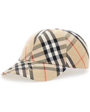 Burberry Cappello Da Baseball Con Motivo Check E Ricamo Cavaliere Eque - Bianco