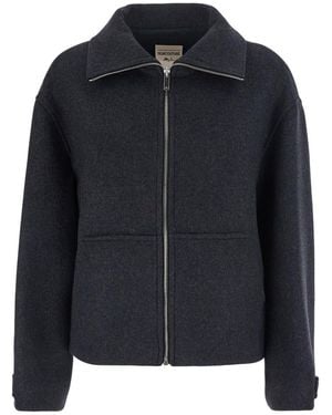 Semicouture Solid Wool Cloth Jacket With Collar And Long Sleeves - Black