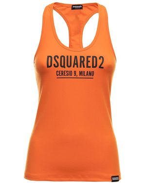 DSquared² D-Squared2 'S Stretch Cottonorange Tank Top With Logo Print