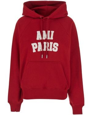 Ami Paris Hoodie Con Ricamo - Rosso