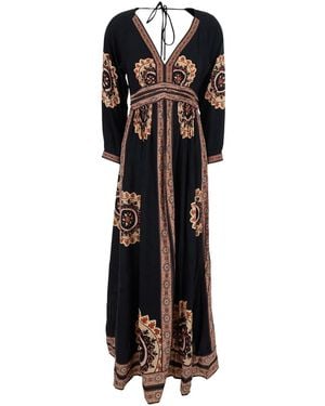 Ba&sh 'Vera' Long Dress With V-Neck And All-Over Motif - Black