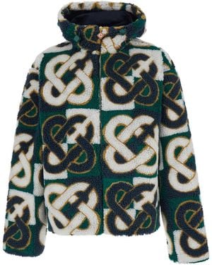 CASABLANCA Jacket With Hood And All-Over Logo Monogram - Green
