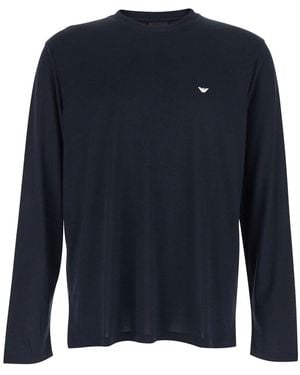 Emporio Armani Crew Neck T-Shirt With Logo Embroidery - Blue