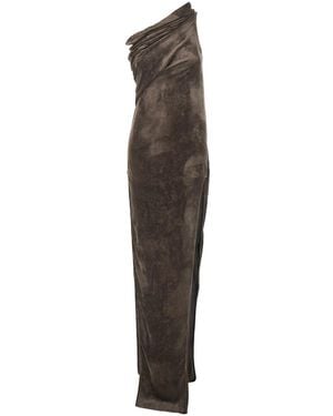 Rick Owens 'Athena Arrowhead' Asymmetric Long Dress With Ruched Neckline And Side Single Slit - Brown