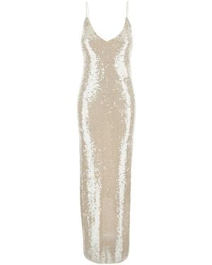 forte_forte Long Dress 'Liquid Sequins' With Shiny Details - White