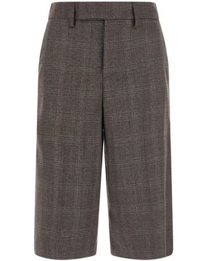 Le Plain Bermuda Shorts With Front Pleats And All-Over Check Moti - Grey