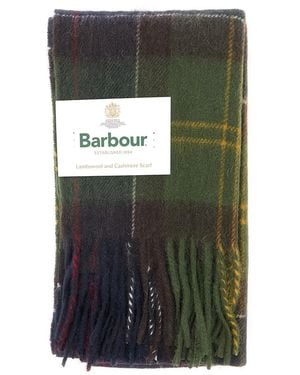 Barbour Tartan Scarf With Tartan Motif And Fringes - Green