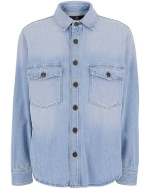 Grifoni Shirt With Classic Collar And Front Pockets - Blue