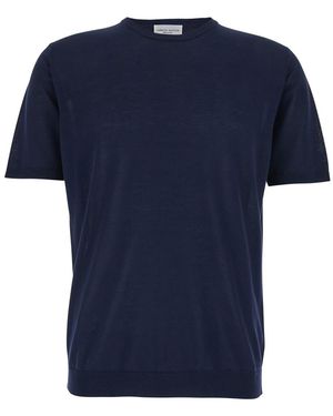 Roberto Collina Crew Neck T-Shirt With Ribbed Finishes For - Blue