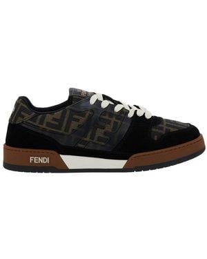 Fendi Match Ff Jacquard Fabric And Suede Trainers - Black
